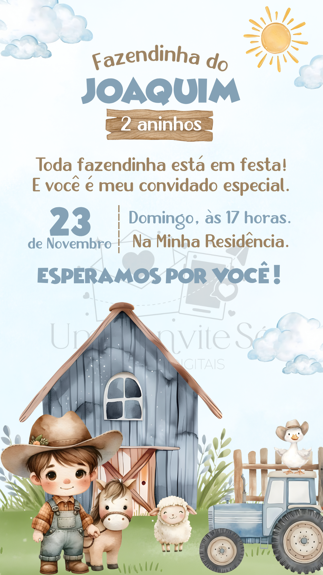 Convite tradicional Fazendinha Aquarela