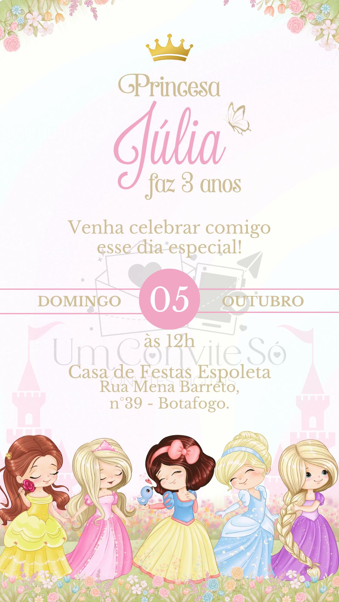 Convite tradicional Princesas Cute