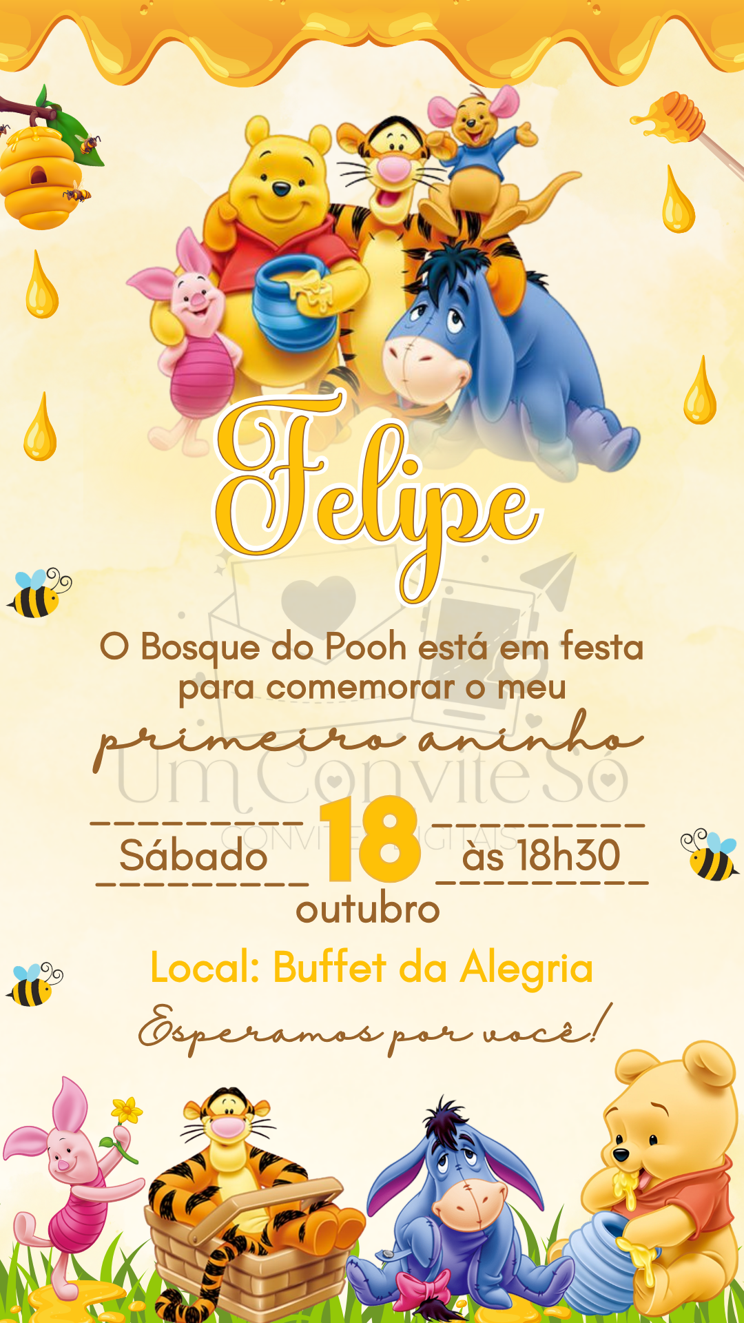 Convite tradicional Ursinho Pooh